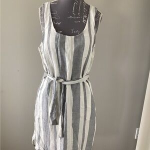 Eddie Bauer Beach Light Linen Blend Ivory Striped Midi Dress